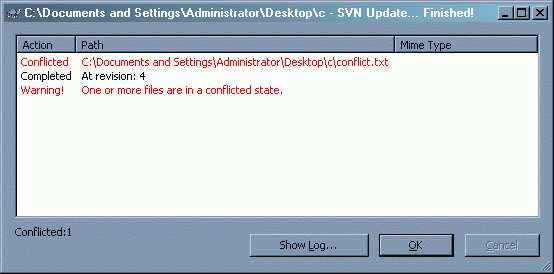 conflict on update/commit